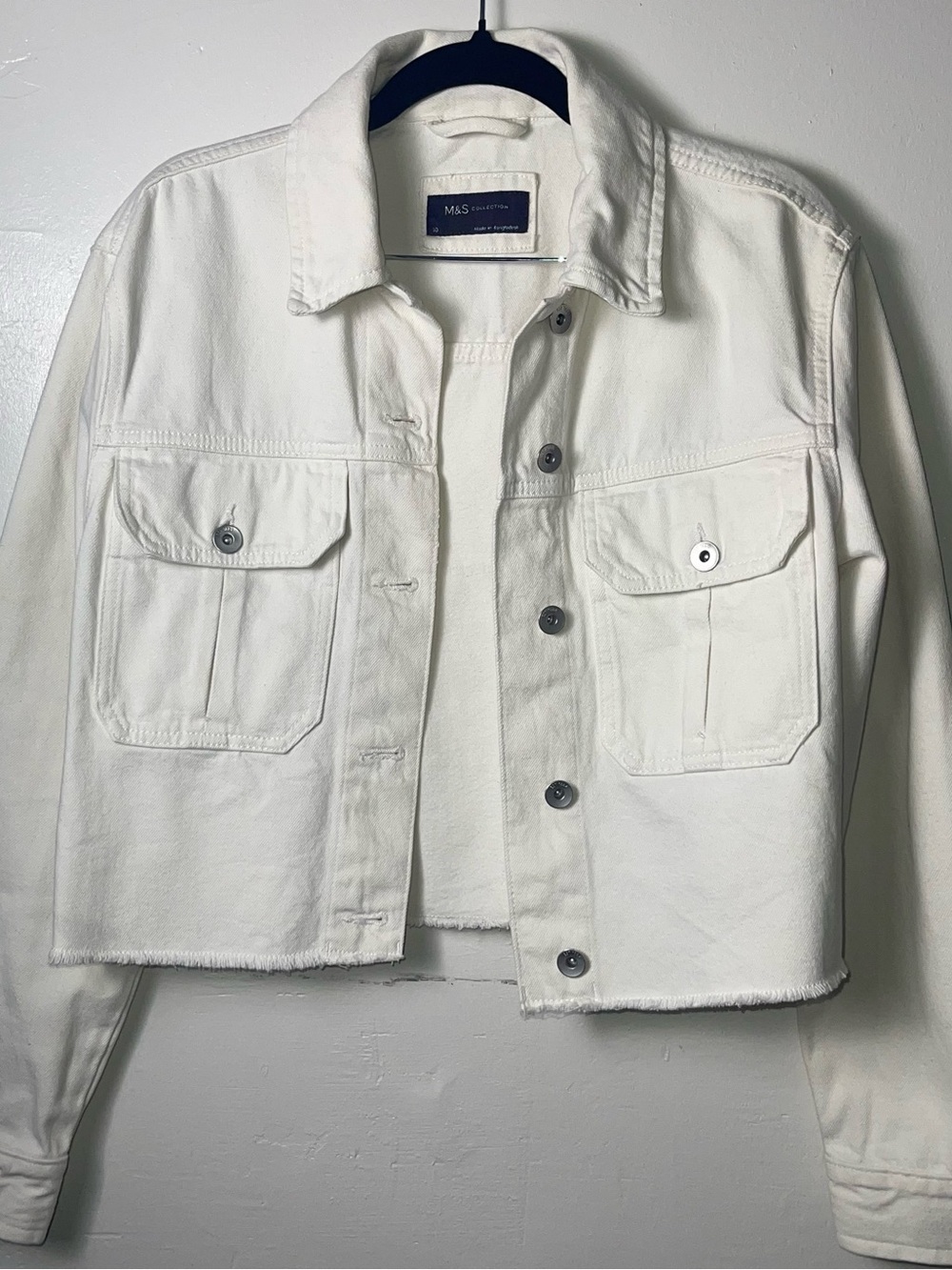 M&S Collection White Cropped Denim Jacket - Classic Silver Buttons